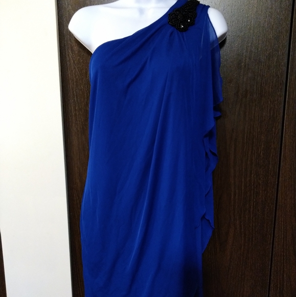 Royal Blue Sheer Overlay Dress - Picture 2 of 6